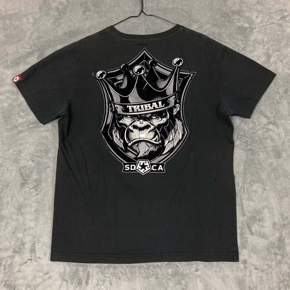 Tribal Gear Shirt Mens XL Black Velvet Felt Graphic Y2K Streetwear Vintage